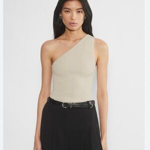 Aritzia One-Shoulder Ribbed Sculpt knit top in Beige